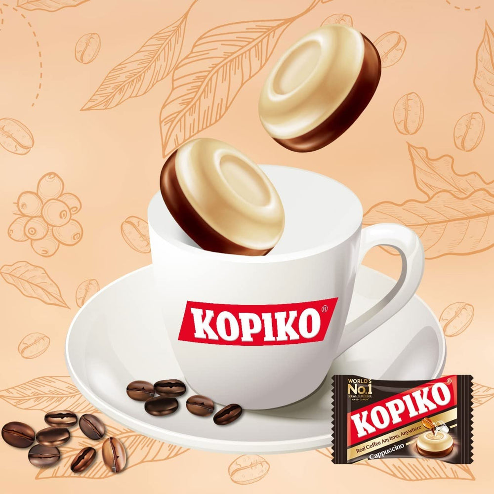 Kopiko caramelo en uso durante viaje aportando energía portátil