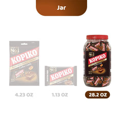 Kopiko primer plano del caramelo mostrando textura brillante y sabor