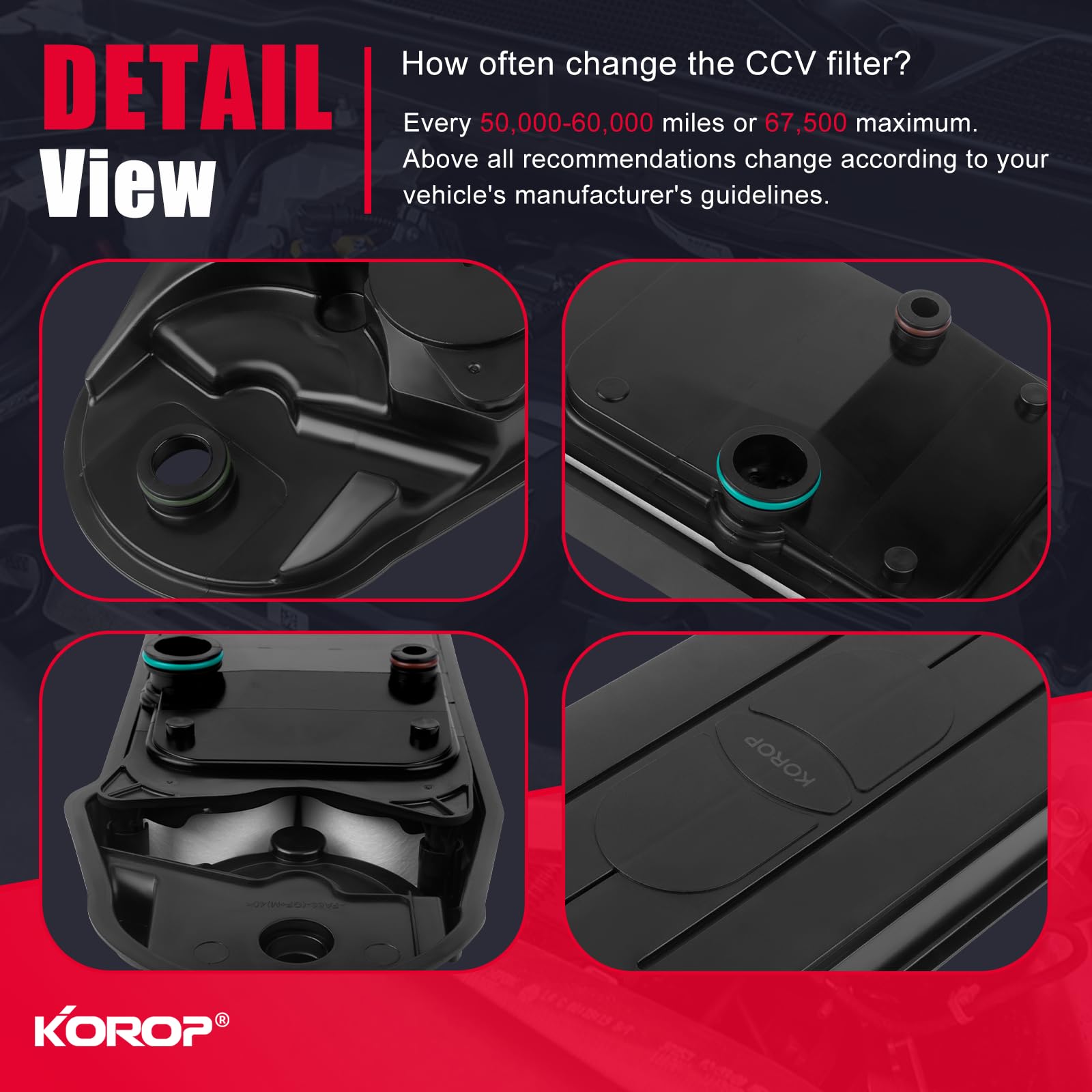 KOROP CCV filter beside a ruler to show size and confirm proper replacement fit
