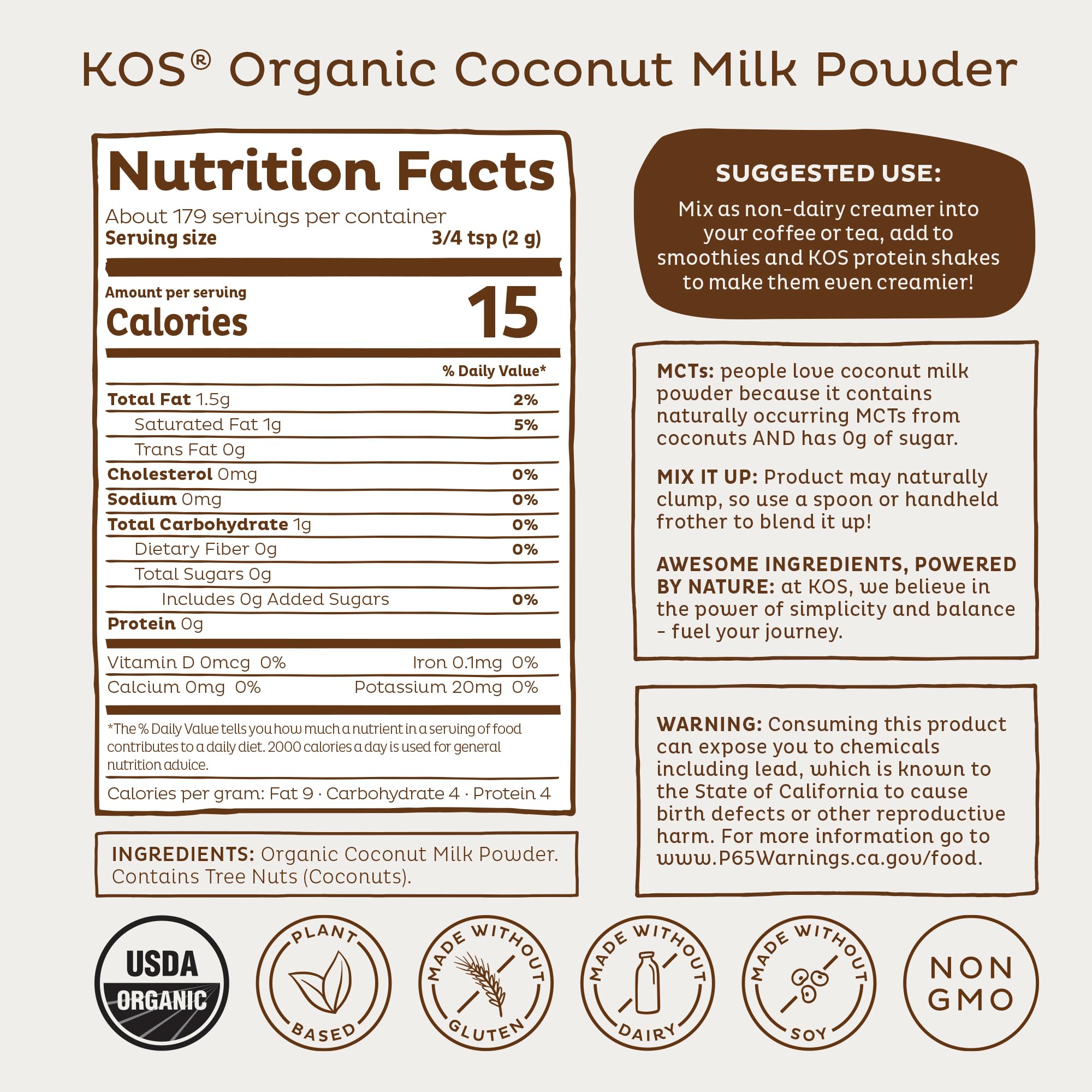 KOS polvo añadido a batido para aporte de MCT naturales