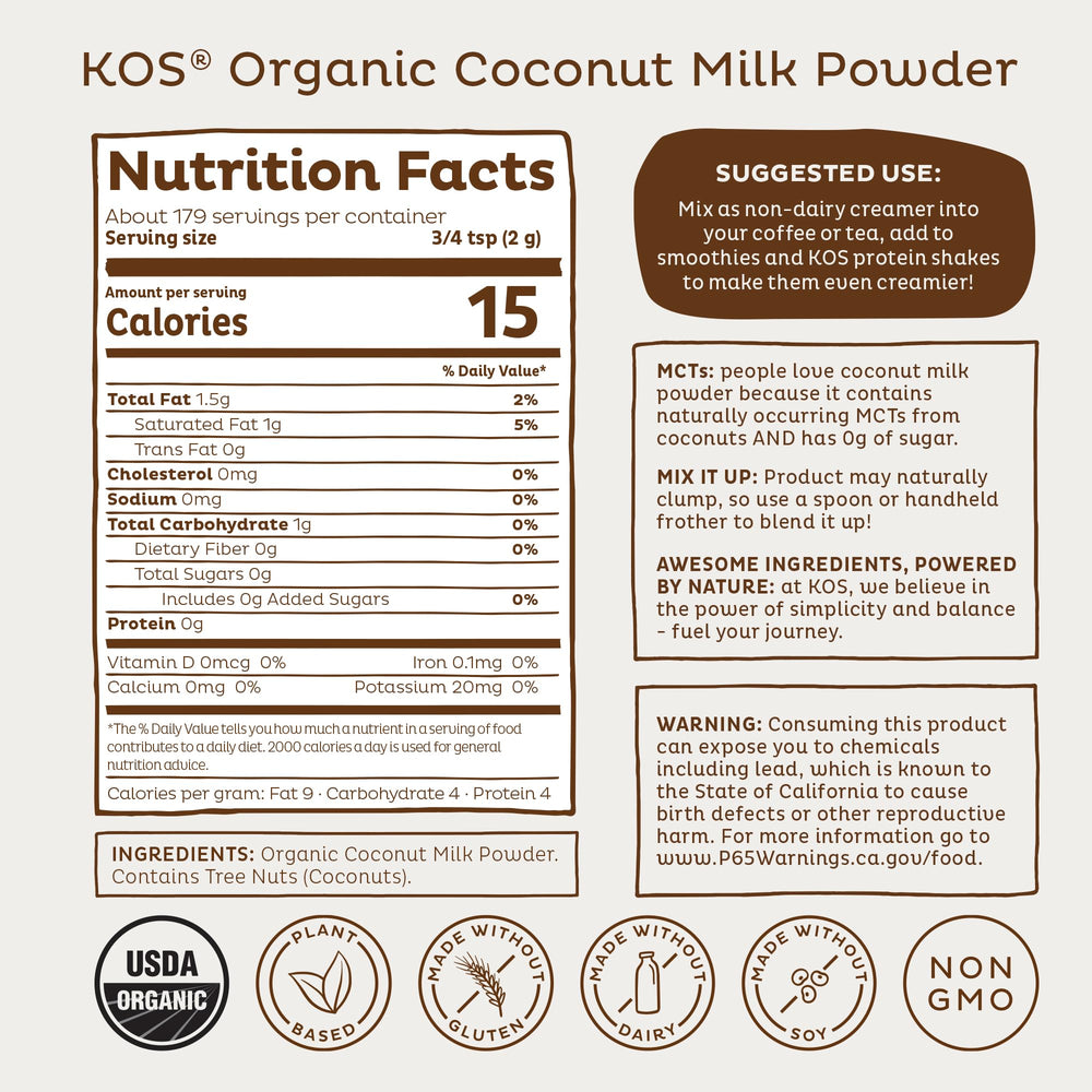 KOS polvo añadido a batido para aporte de MCT naturales