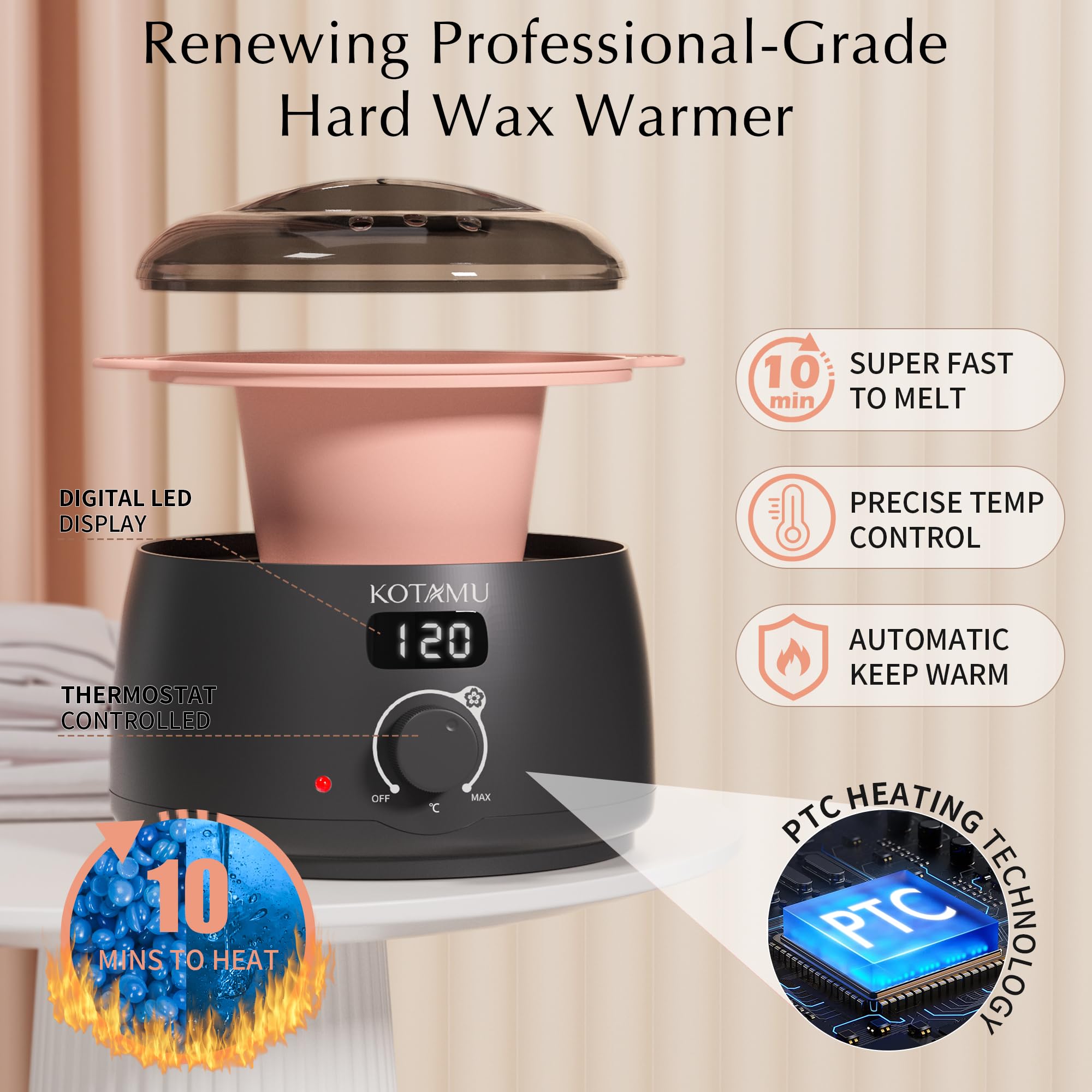 KOTAMU digital wax pot closeup for precise temperature control