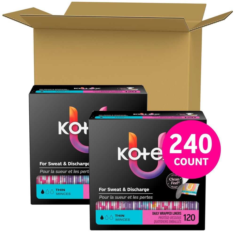 Protector Kotex en primer plano destacando su perfil fino y acabado seco