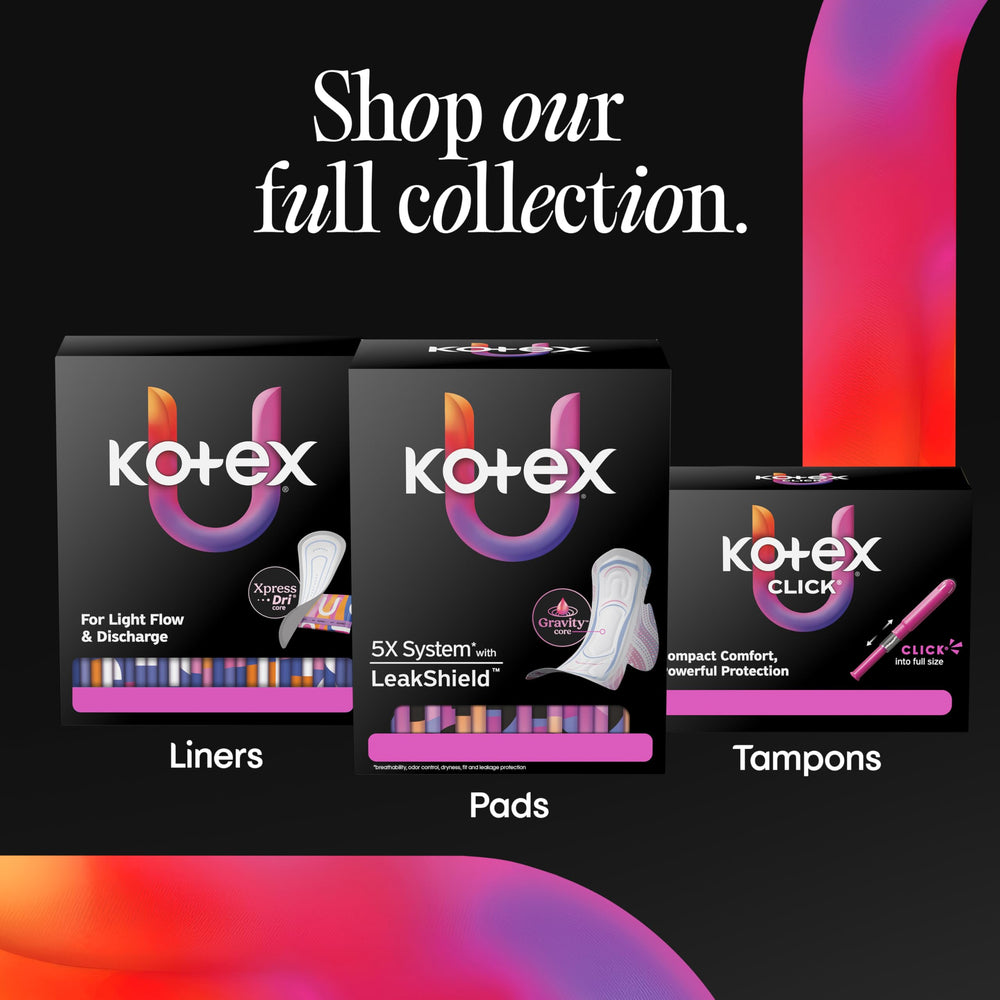 Kotex tres paquetes juntos indicando 138 unidades para reposición