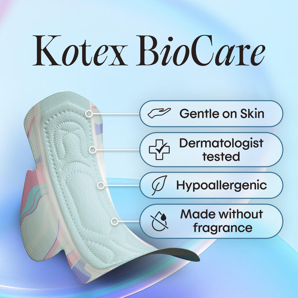 Kotex compresa en ropa íntima con alas para mejor ajuste y seguridad