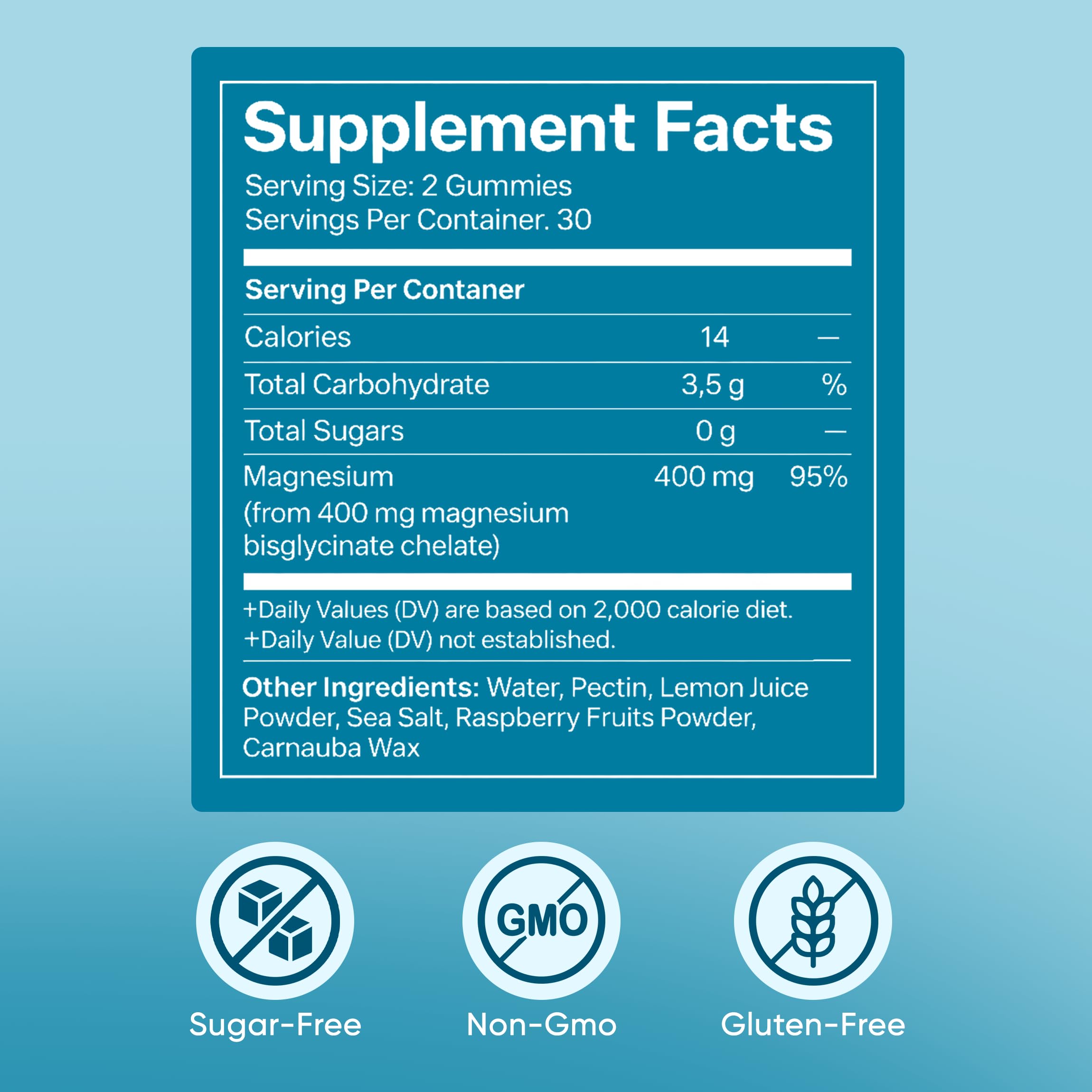 KOVGOCY etiqueta nutricional de la gomita mostrando magnesio bisglicinato 400 mg