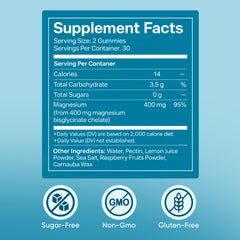 KOVGOCY etiqueta nutricional de la gomita mostrando magnesio bisglicinato 400 mg