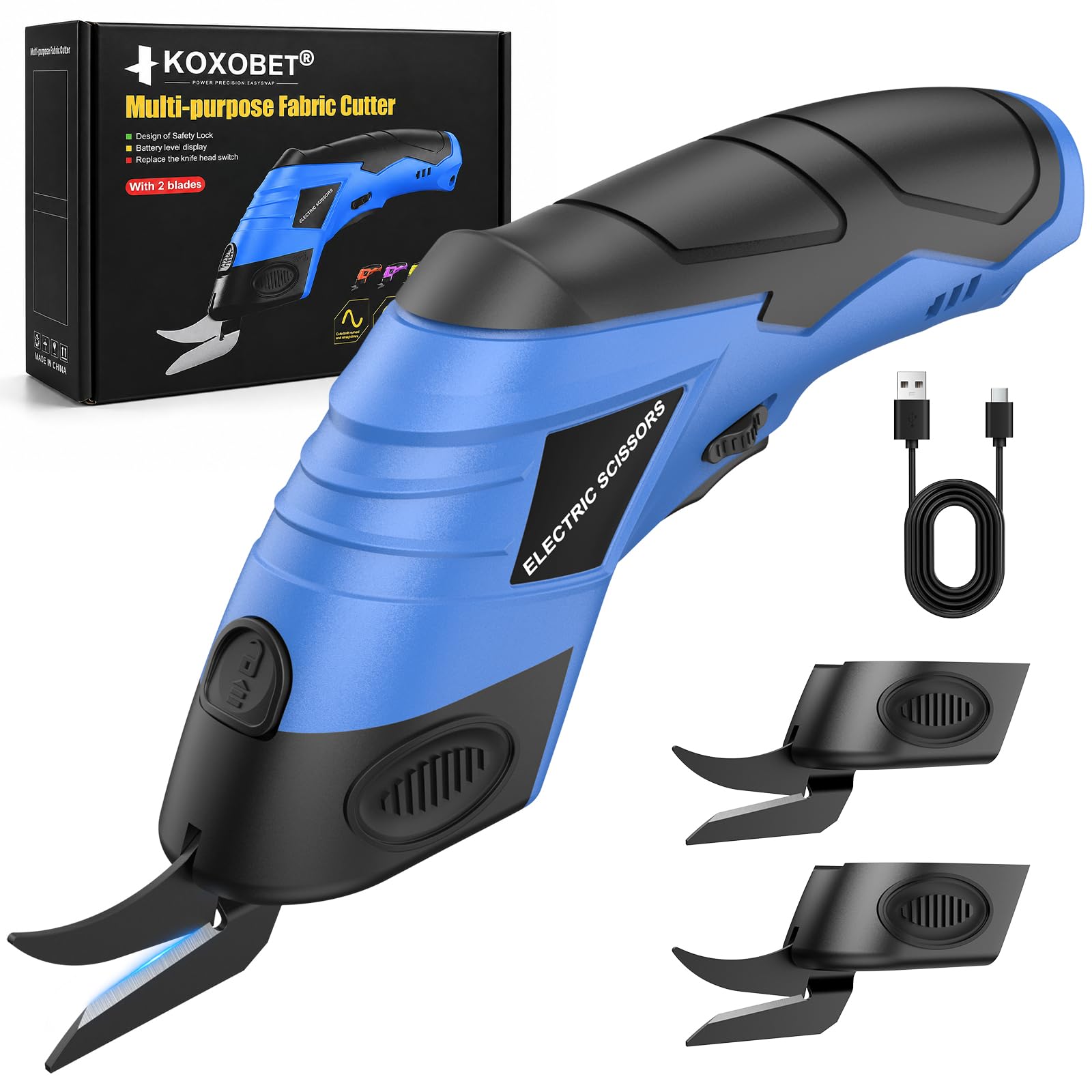 KOXOBET tijeras eléctricas frontal mostrando diseño ergonómico y control