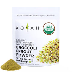 KOYAH empaque frontal del polvo de brotes de brócoli muestra raciones y diseño