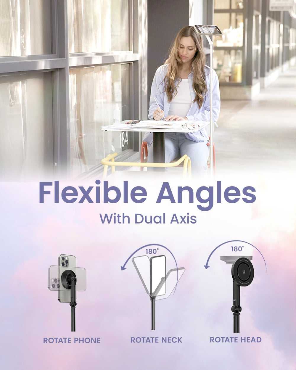 KraftGeek JustTap dual-axis hinge detail for smooth tilt and rotation control