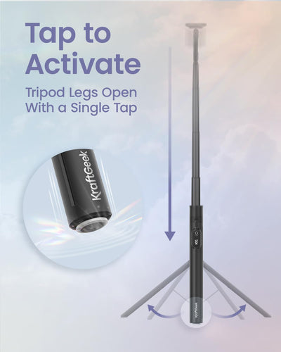 KraftGeek JustTap fully extended to 66 inches for full-body and group shots