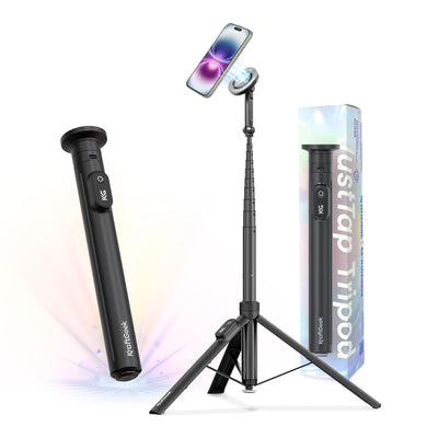 KraftGeek JustTap tripod front view showing compact folded design and portability