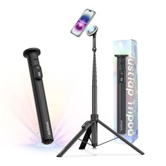 KraftGeek JustTap tripod front view showing compact folded design and portability