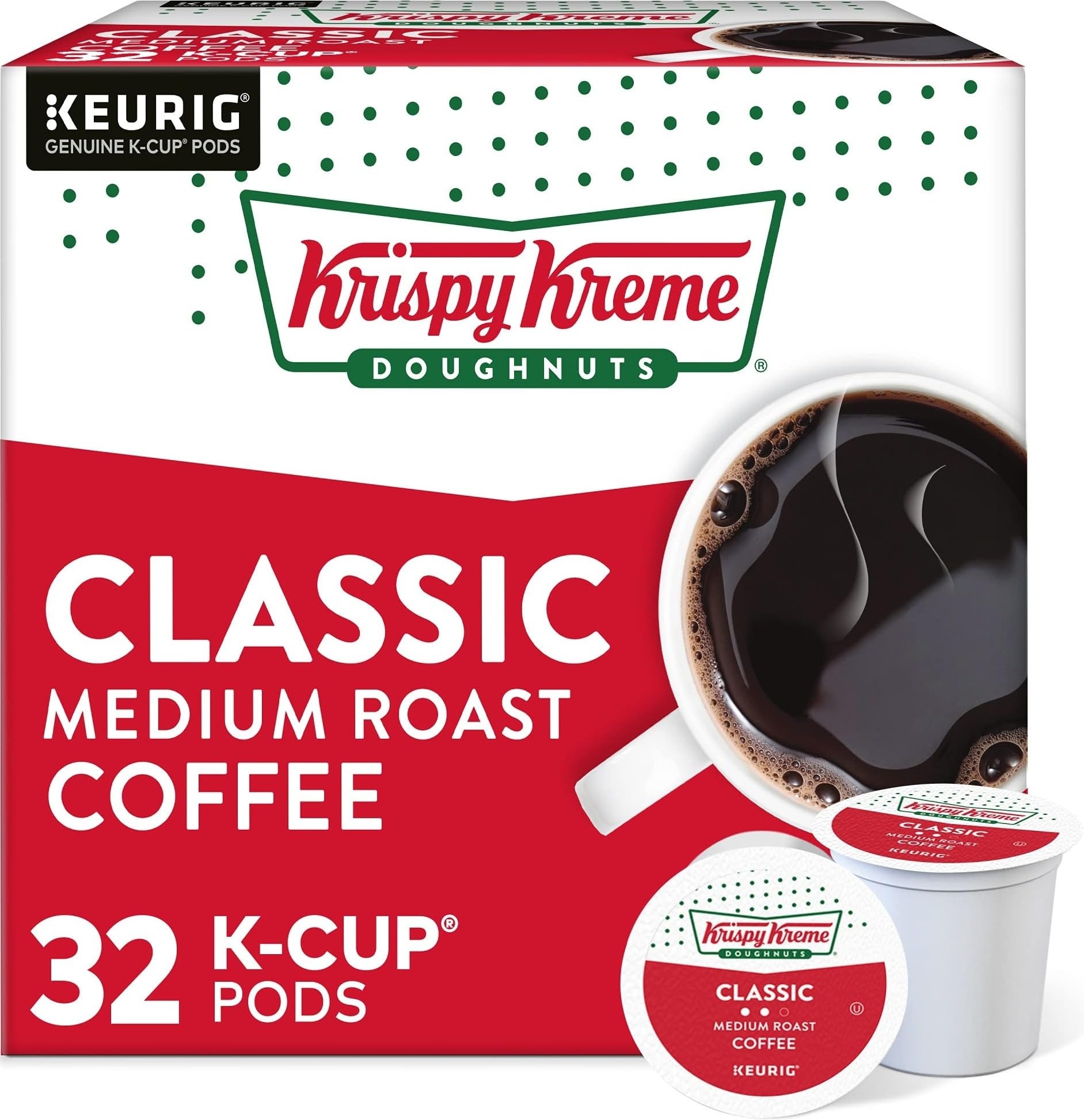 Krispy Kreme front packaging showing 32-count box and branding