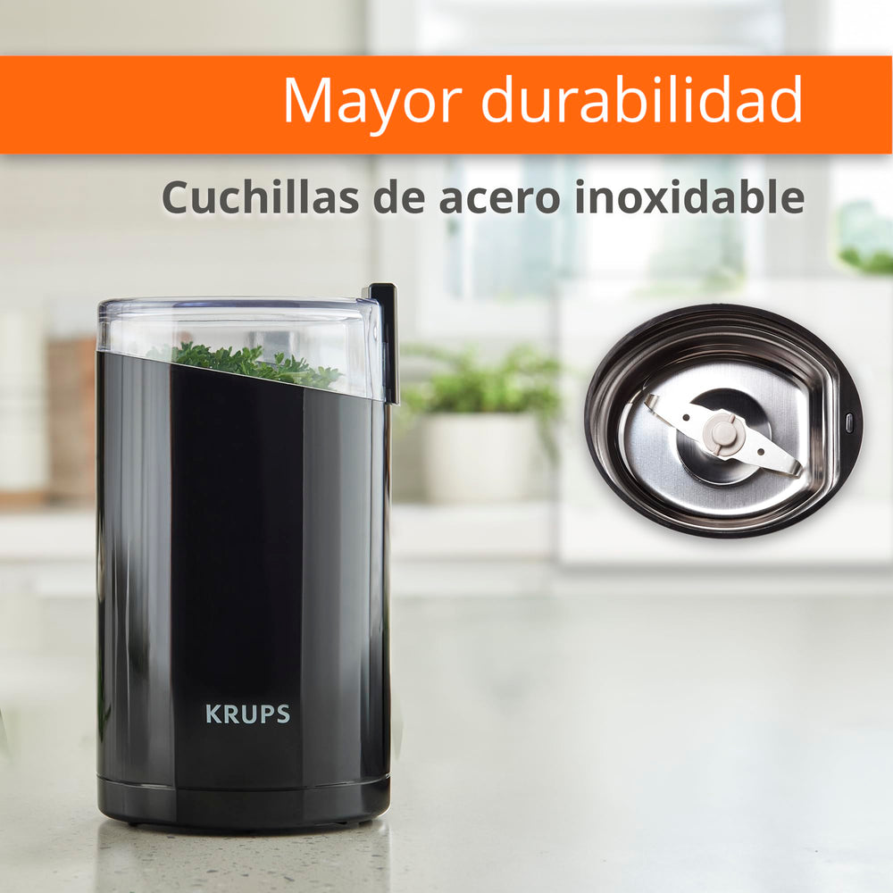KRUPS detalle de cuchillas de acero inoxidable que asegura corte uniforme