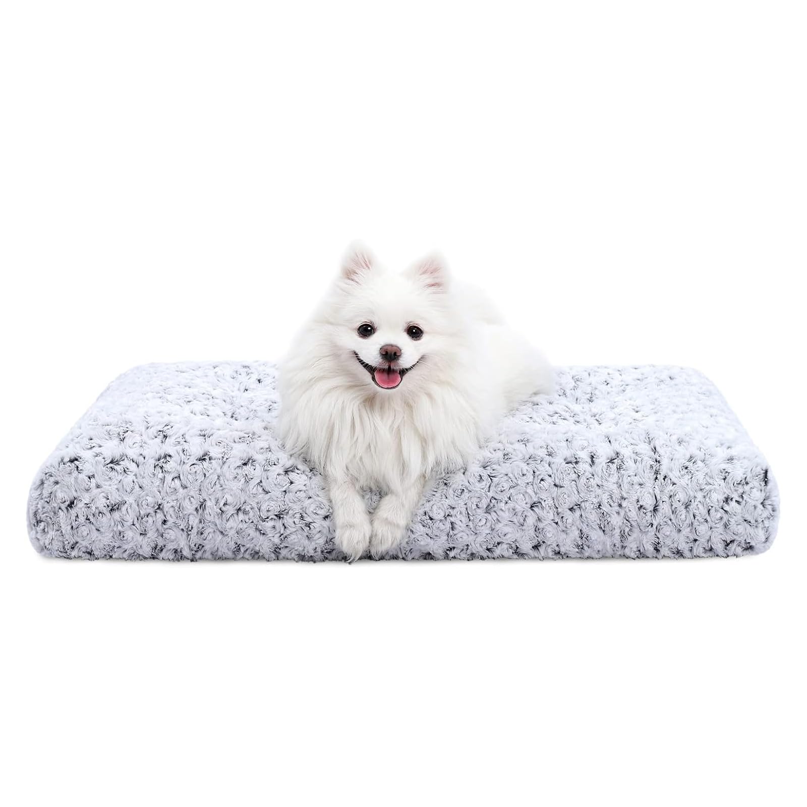 KSIIA front view of gray plush crate bed showing cozy cushioning and support