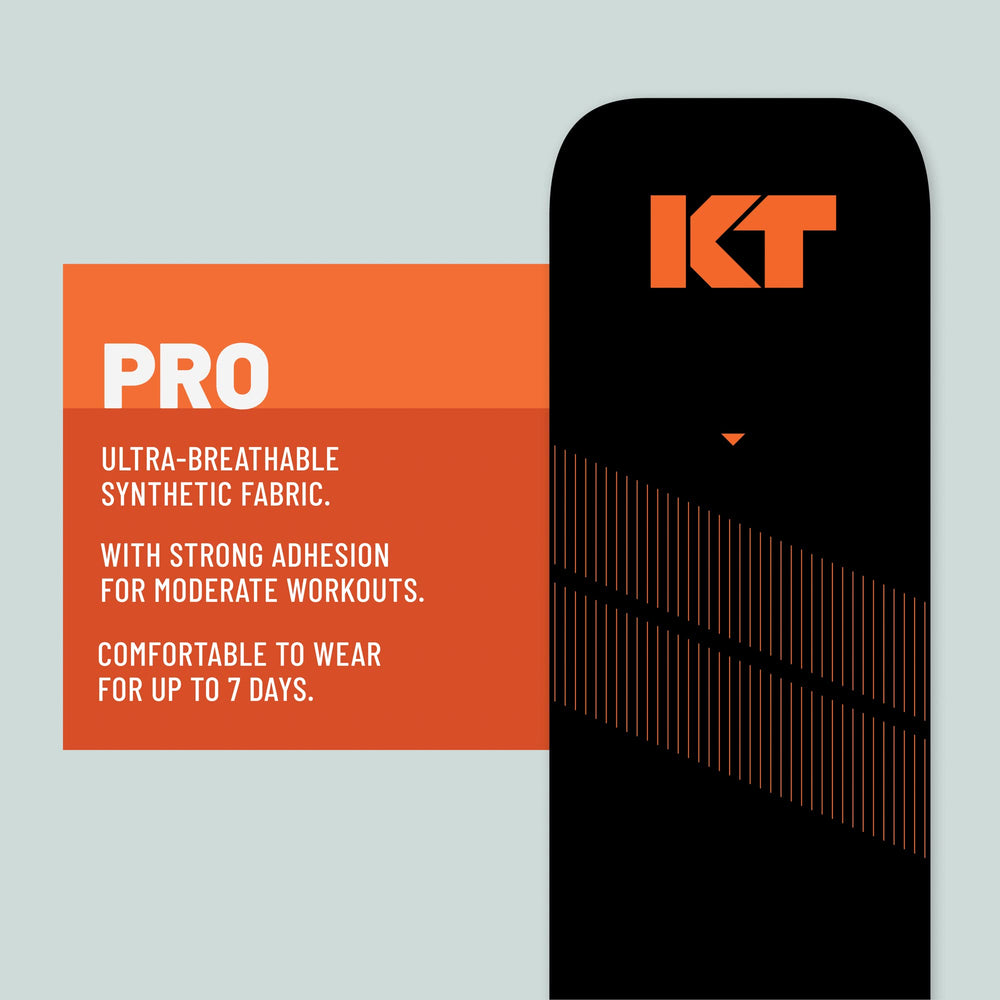 KT Tape Pro aplicada en rodilla ilustrando soporte durante movimiento