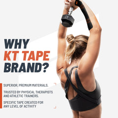 KT Tape Pro tira precortada de 10 pulgadas destacando fácil aplicación