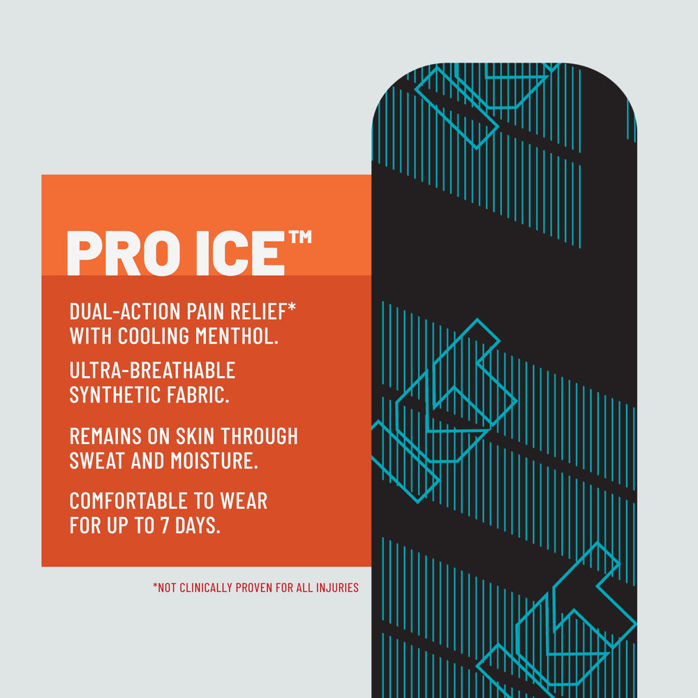 KT Tape Pro Ice comparación de tamaño con una mano para ver la longitud de la tira de 10 pulgadas
