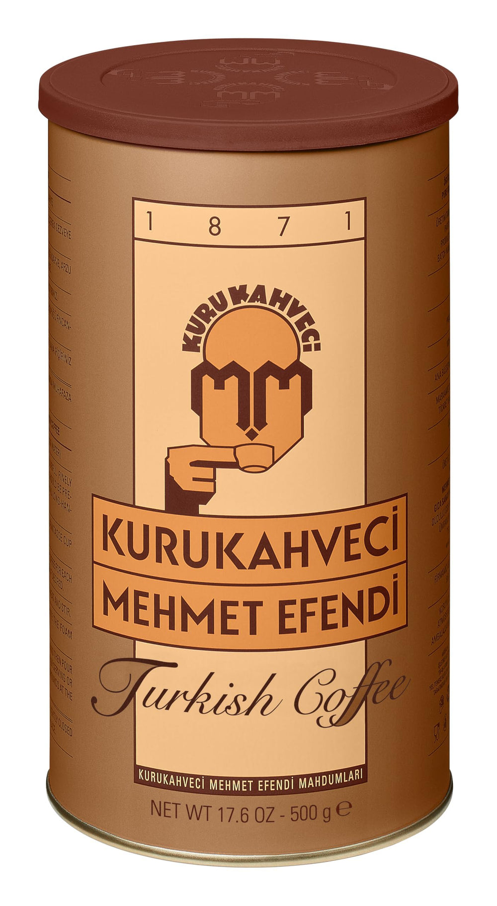 Kurukahveci Mehmet Efendi tin front view showing authentic packaging and heritage appeal
