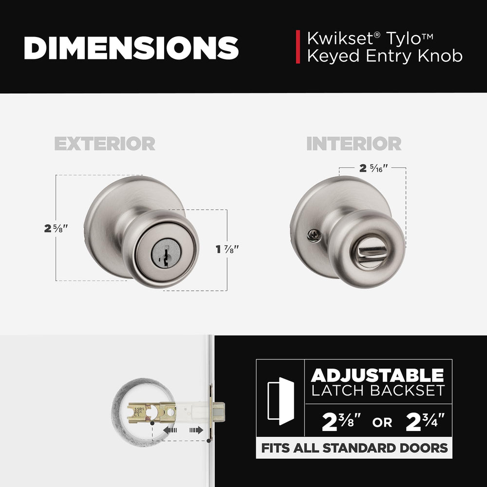 Kwikset Tylo placa de choque y pestillo ajustable mostrando compatibilidad