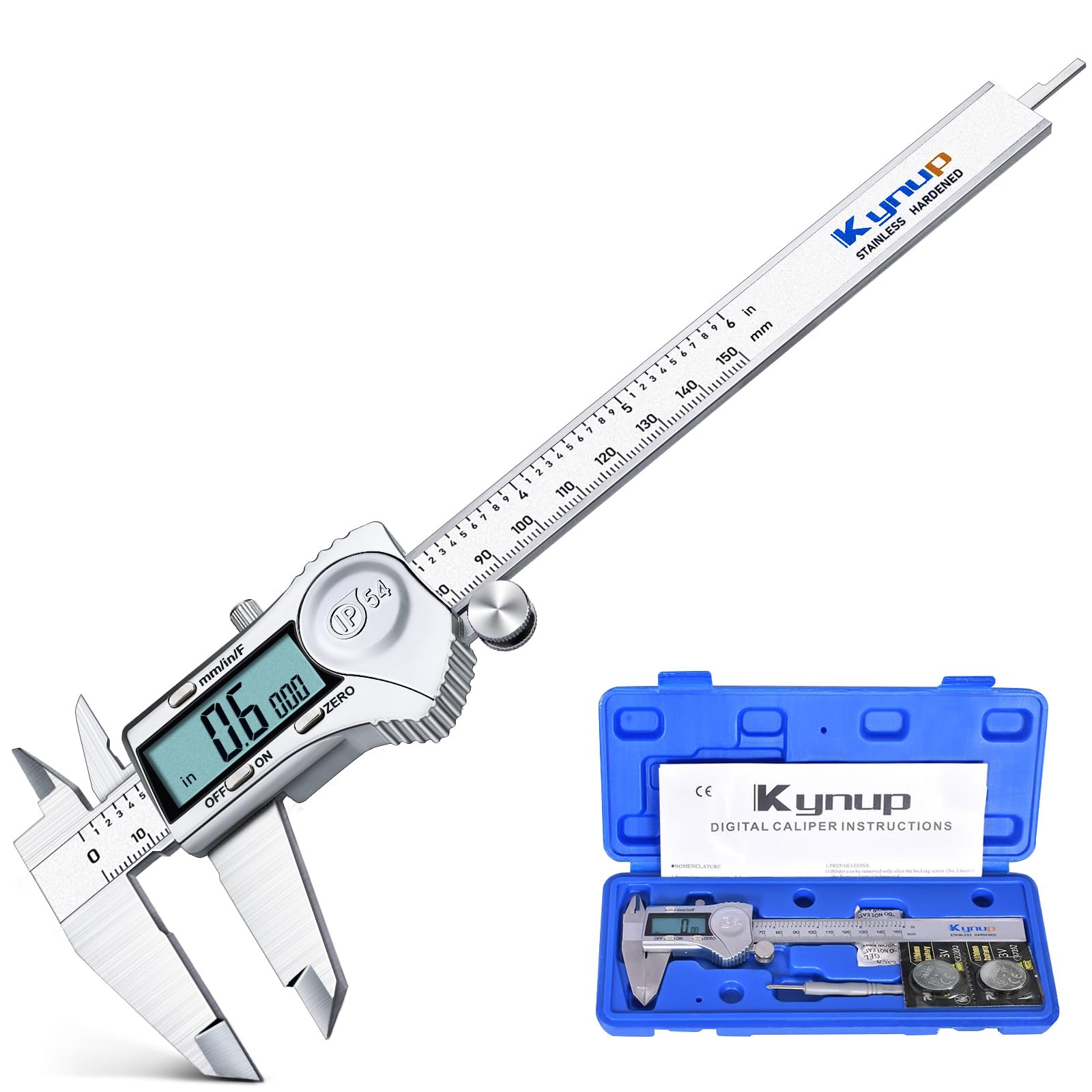 Kynup vista frontal del calibrador empaquetado con estuche, práctico almacenamiento