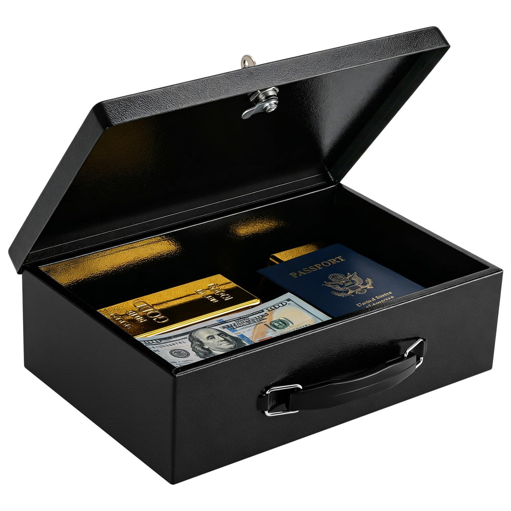 KYODOLED front view of closed safe showing sturdy steel shell and compact design for secure storage