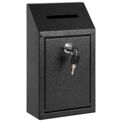 KYODOLED vista frontal de la caja metálica con ranura y cerradura, seguridad visible