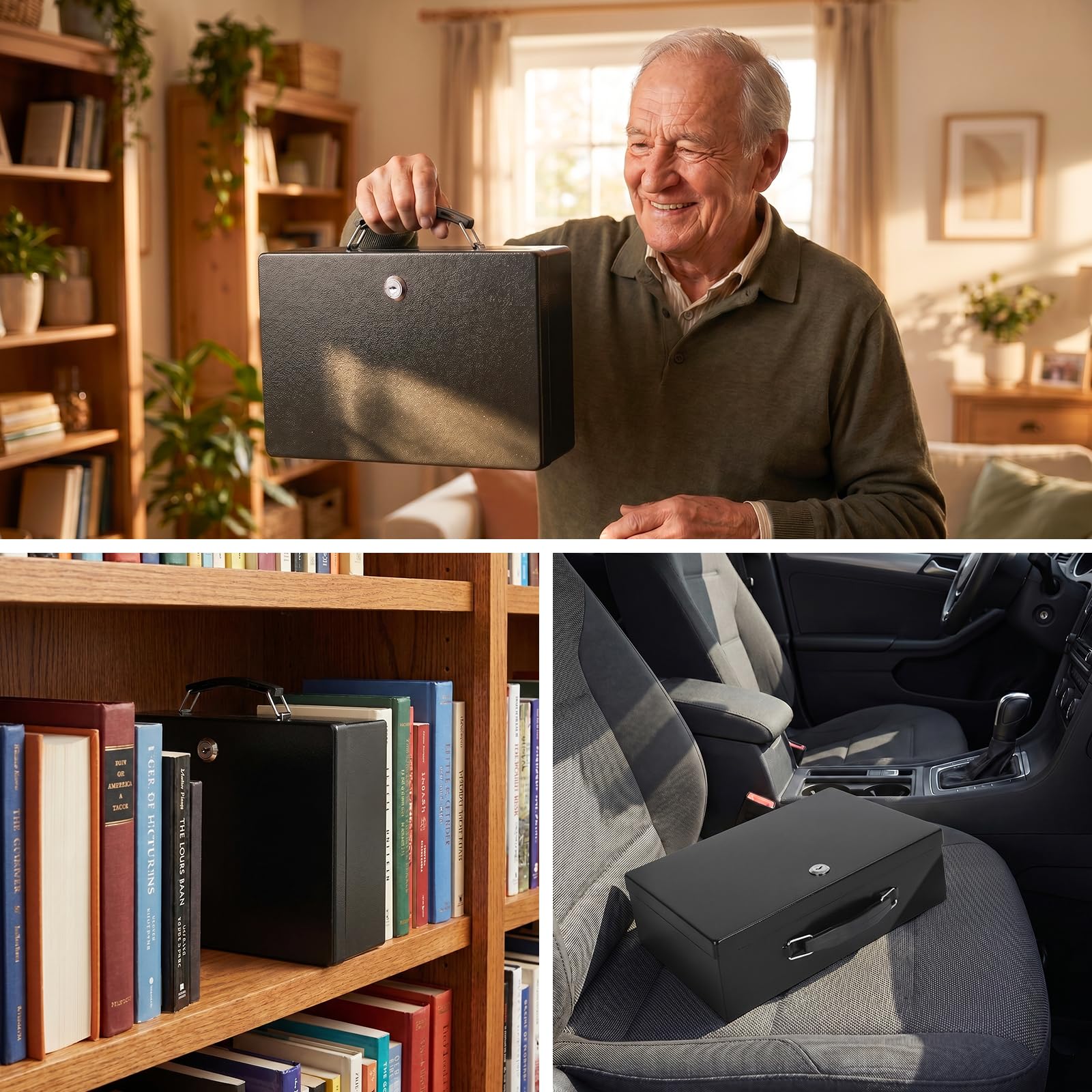 KYODOLED on a home shelf with documents showing discreet everyday storage benefit