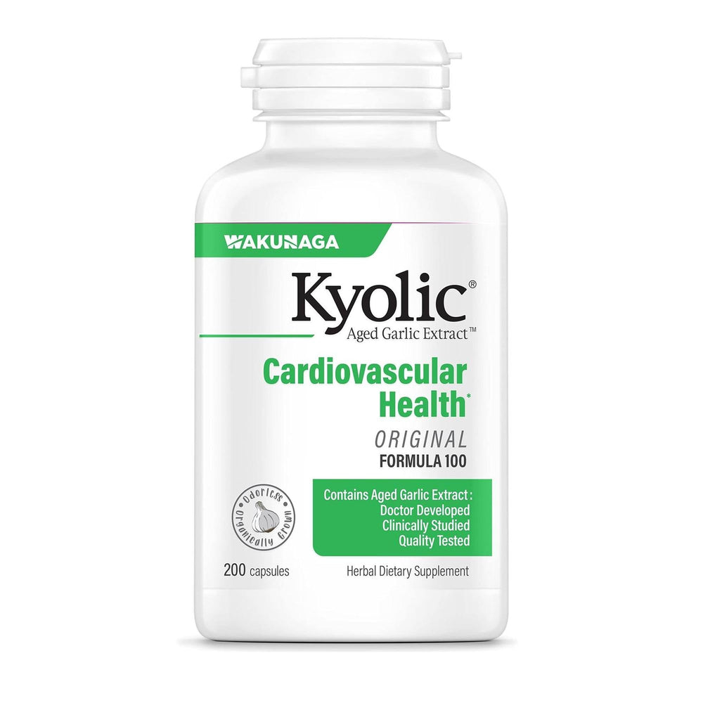 Kyolic front packaging showing 200-capsule bottle and benefits