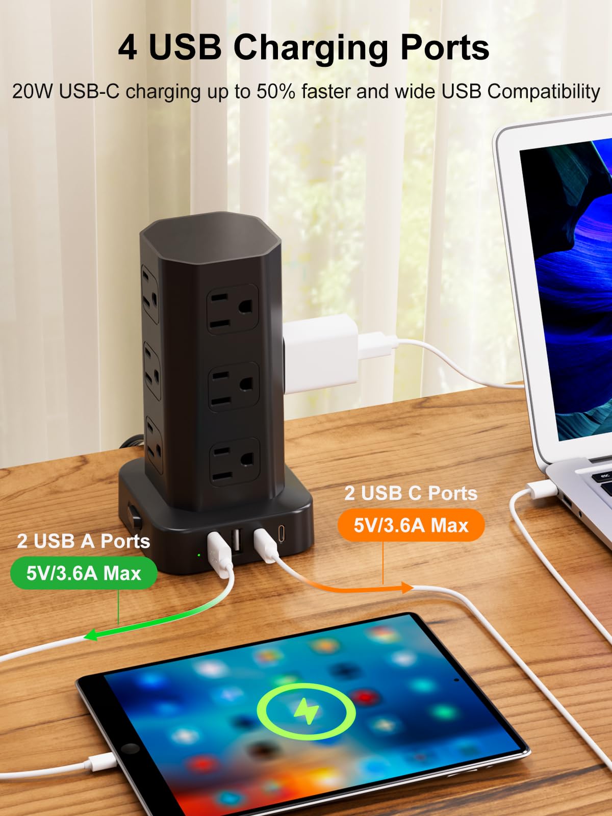 KZNXCVI cable plano de 6ft y enchufe en ángulo para espacios estrechos