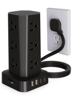 KZNXCVI torre frontal mostrando 12 tomas y 4 puertos USB para múltiples cargas