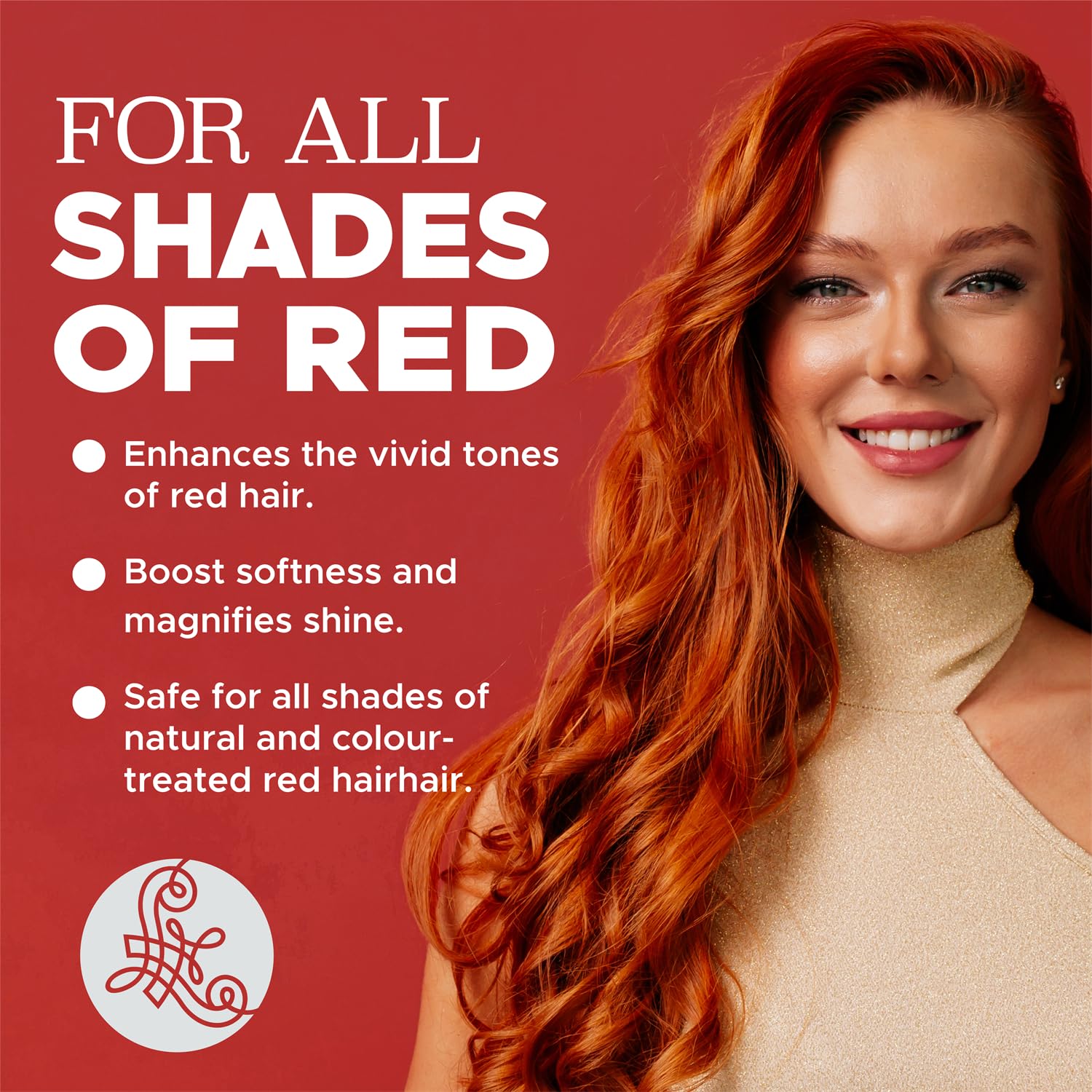 L LUSETA modelo con cabello rojo usando el producto, mejora del tono