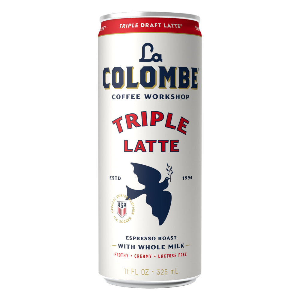 La Colombe junto a granos de café que destaca calidad de la extracción