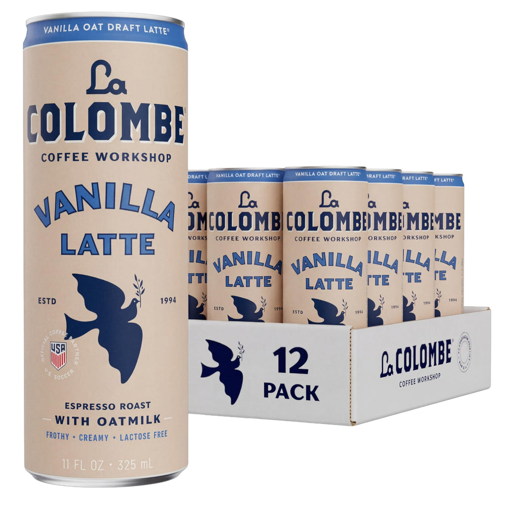 La Colombe lata frontal Oatmilk Vanilla mostrando diseño y conveniencia