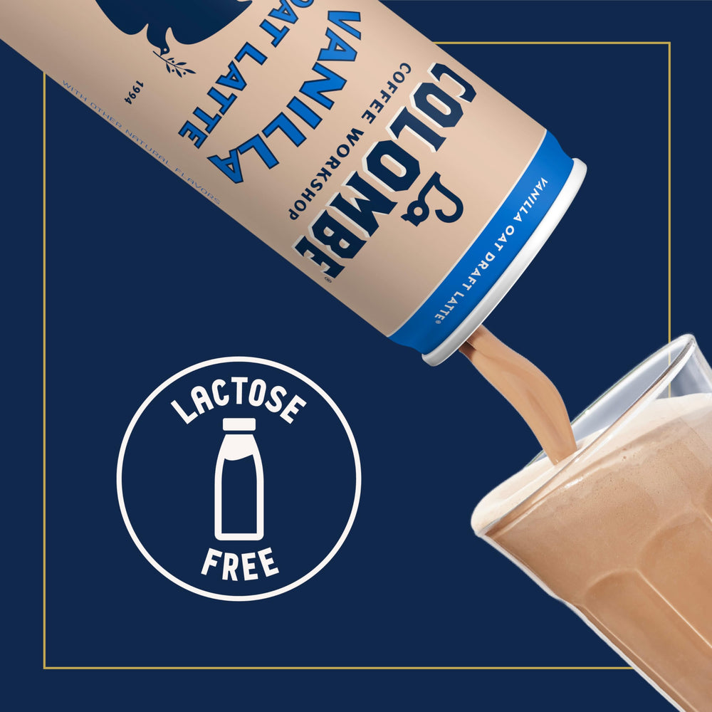 La Colombe lata en manos ilustrando bebida lista para llevar