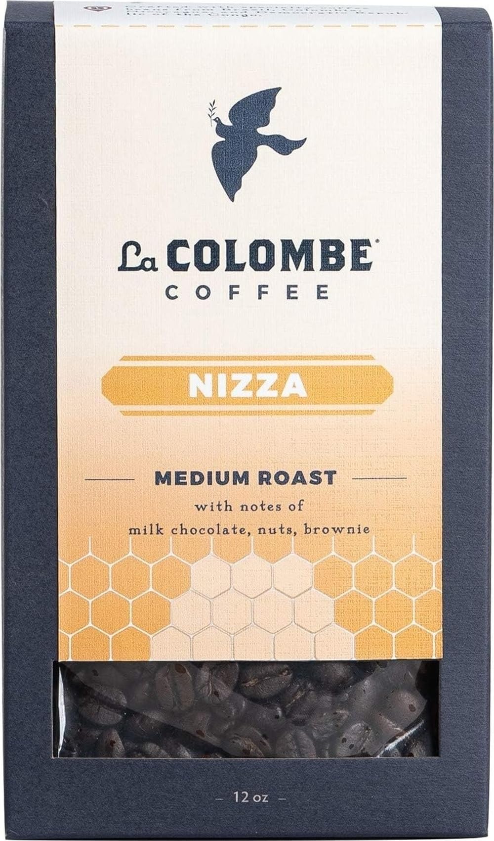 La Colombe empaque frontal mostrando la bolsa 12 oz y ventaja de frescura