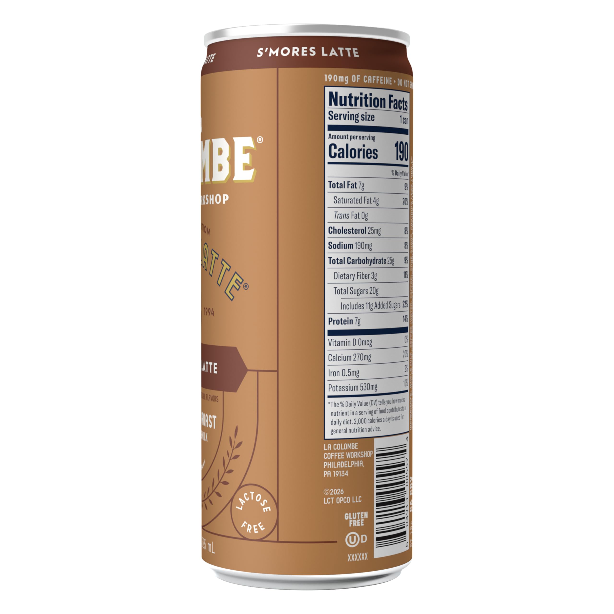 La Colombe etiqueta nutricional destacando 8g proteína y 170 calorías