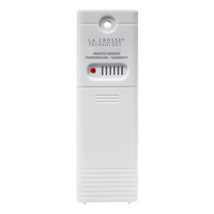 La Crosse Technology sensor TX141TH-BV4 frontal mostrando ranuras de ventilación y sello resistente