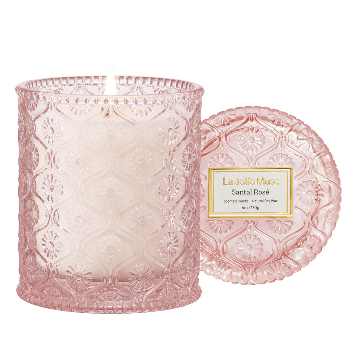 LA JOLIE MUSE vela Santal Rosé vista frontal, estética elegante y perfuma ambientes