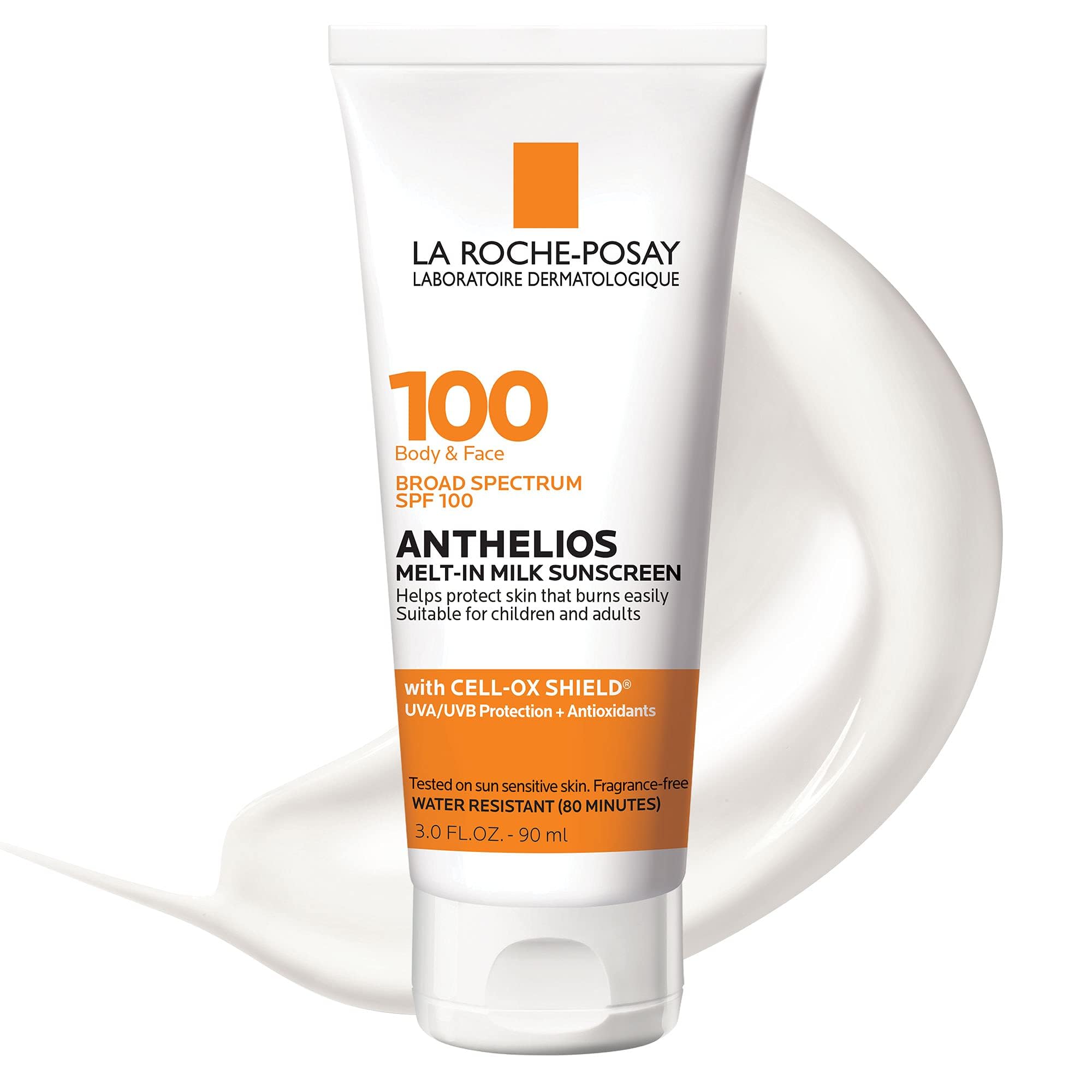 La Roche-Posay front packaging of Anthelios Melt-In Milk showing travel-size tube and SPF 100 benefit