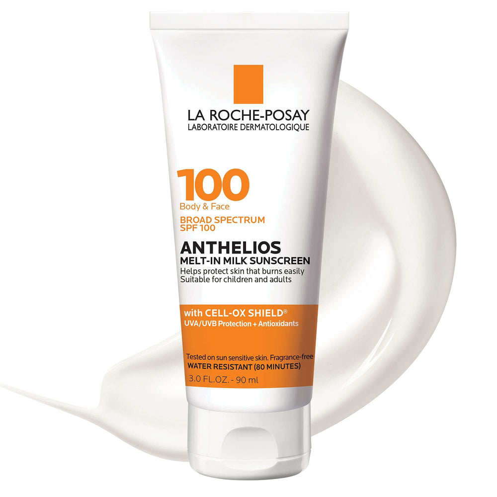 La Roche-Posay front packaging of Anthelios Melt-In Milk showing travel-size tube and SPF 100 benefit
