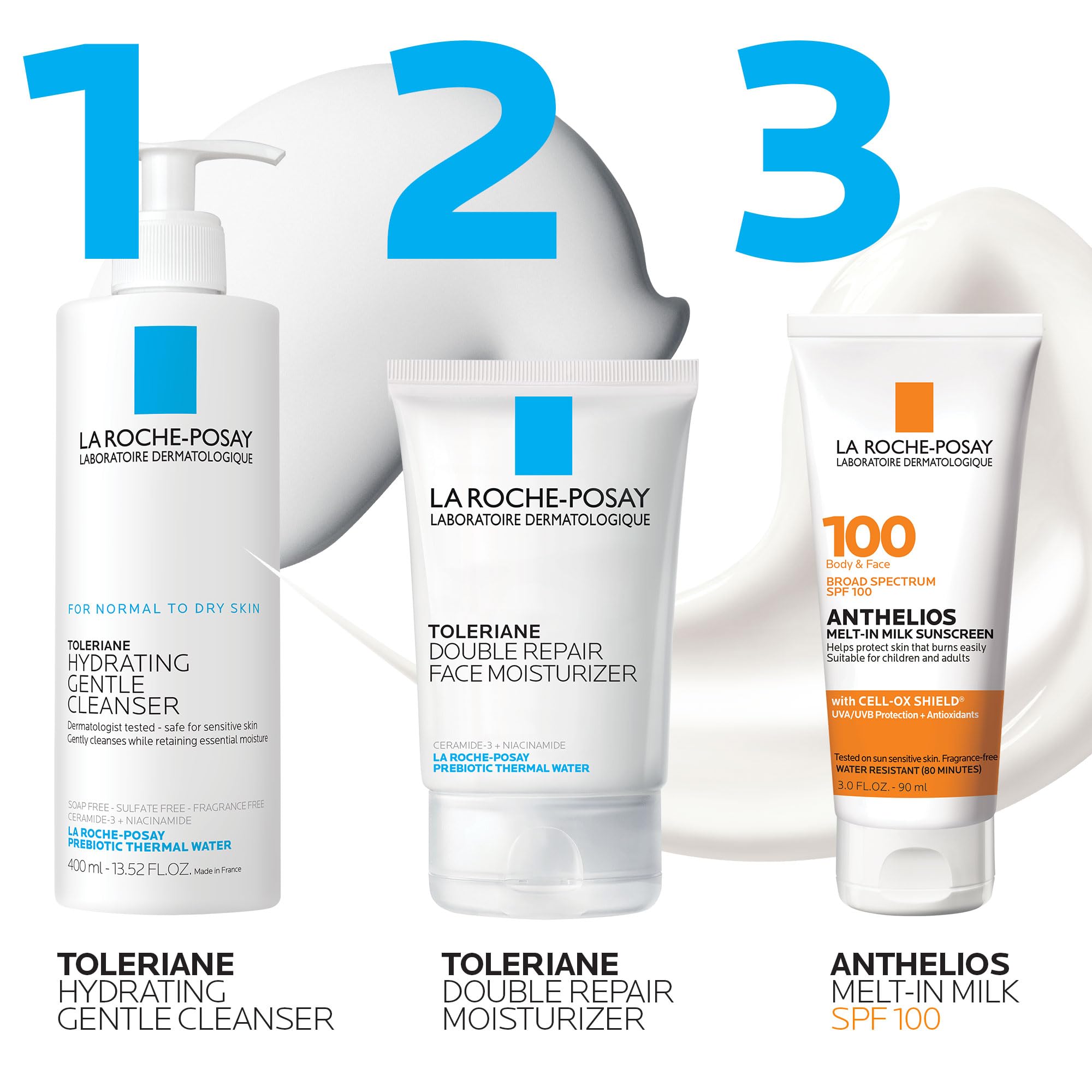 La Roche-Posay Anthelios ingredient label detail highlighting SPF 100 protection and gentle formula