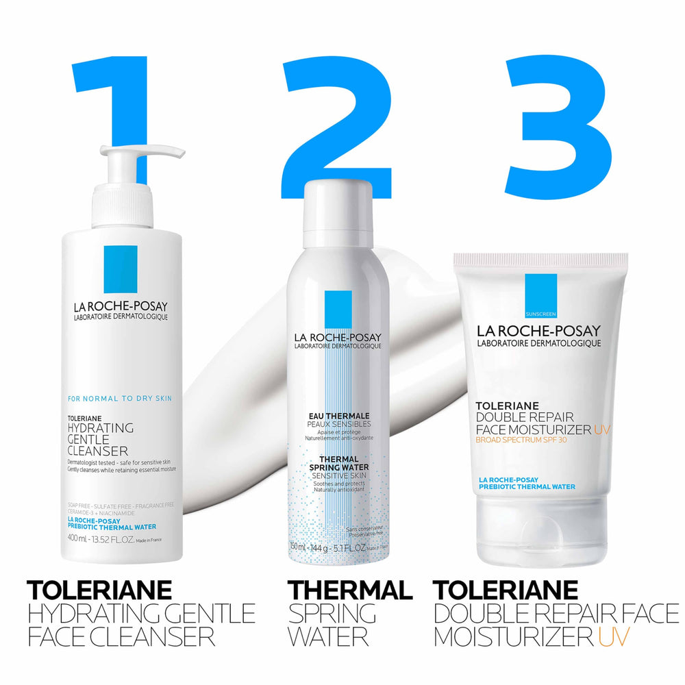La Roche-Posay tubo 3.38oz junto a objetos para referencia de tamaño