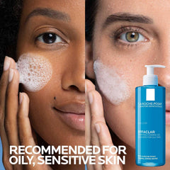La Roche-Posay textura gel clara demostrando espuma ligera y frescura