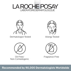La Roche-Posay envase 0.5oz junto a mano para comparar tamaño práctico