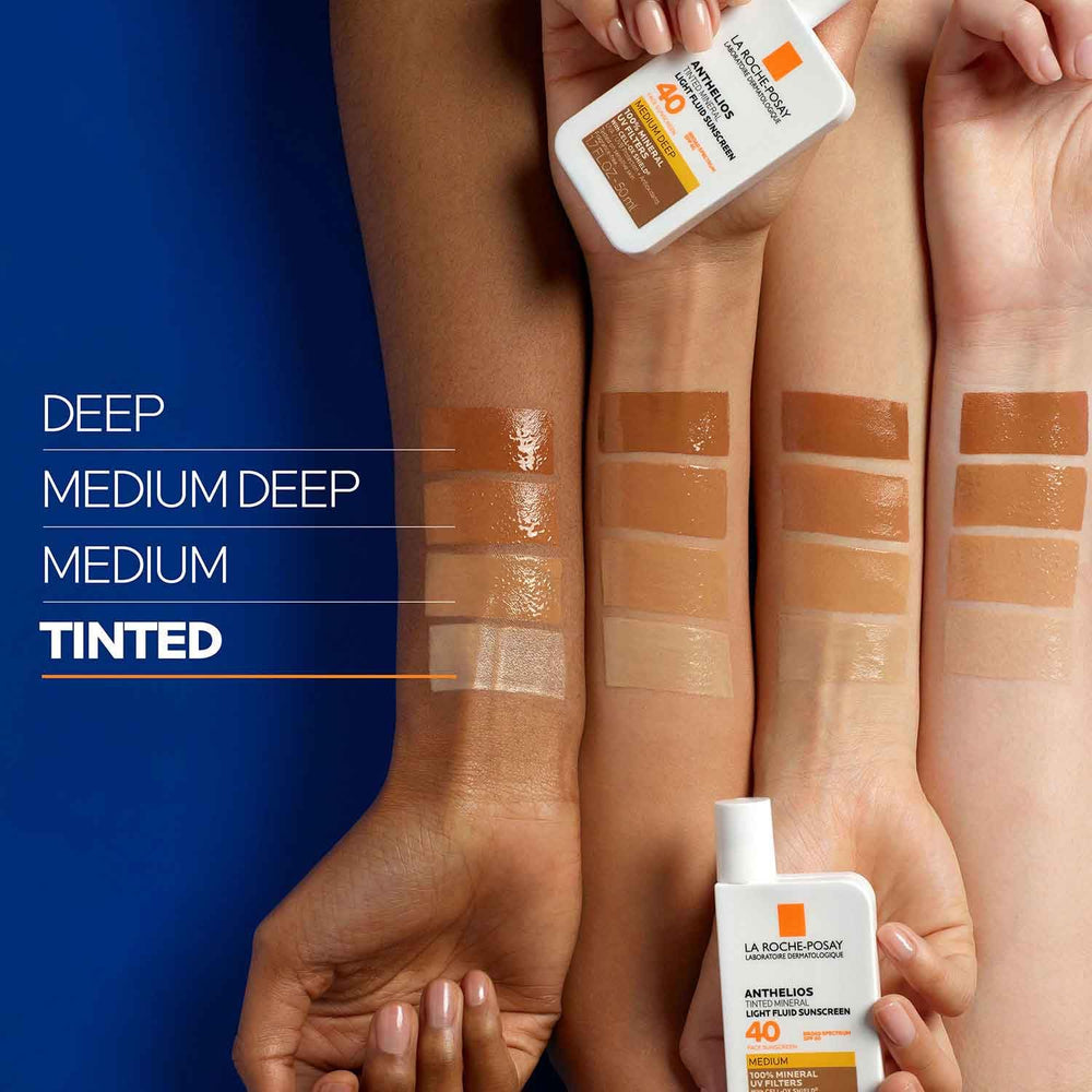 La Roche-Posay before-and-after face showing even tint and no white cast benefit