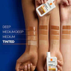 La Roche-Posay before-and-after face showing even tint and no white cast benefit