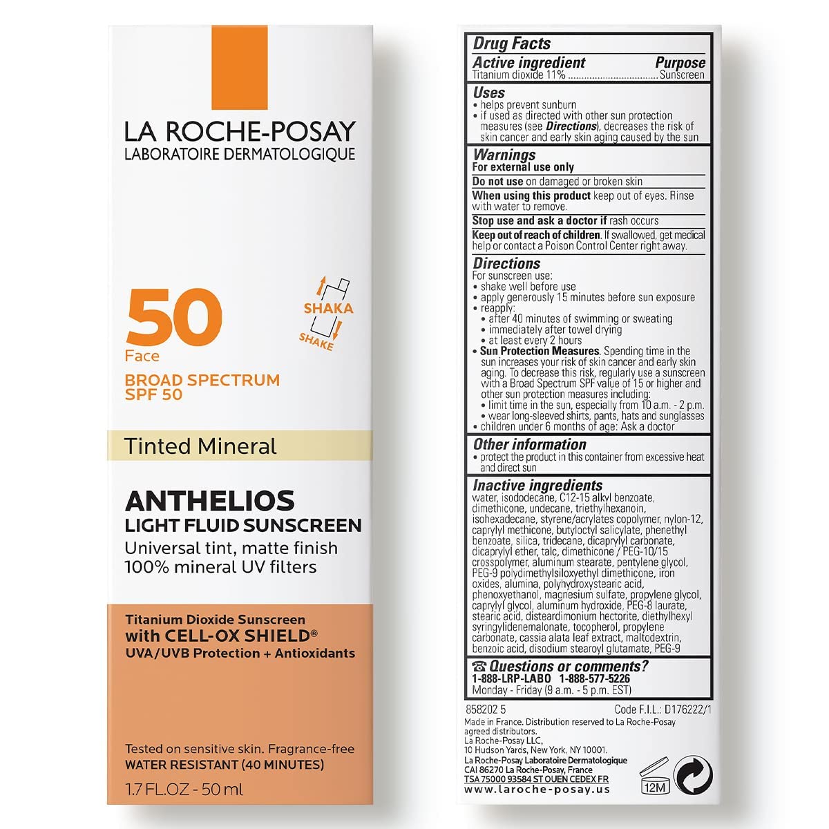 La Roche-Posay ingredients label close-up showing mineral-based, safe formula benefit
