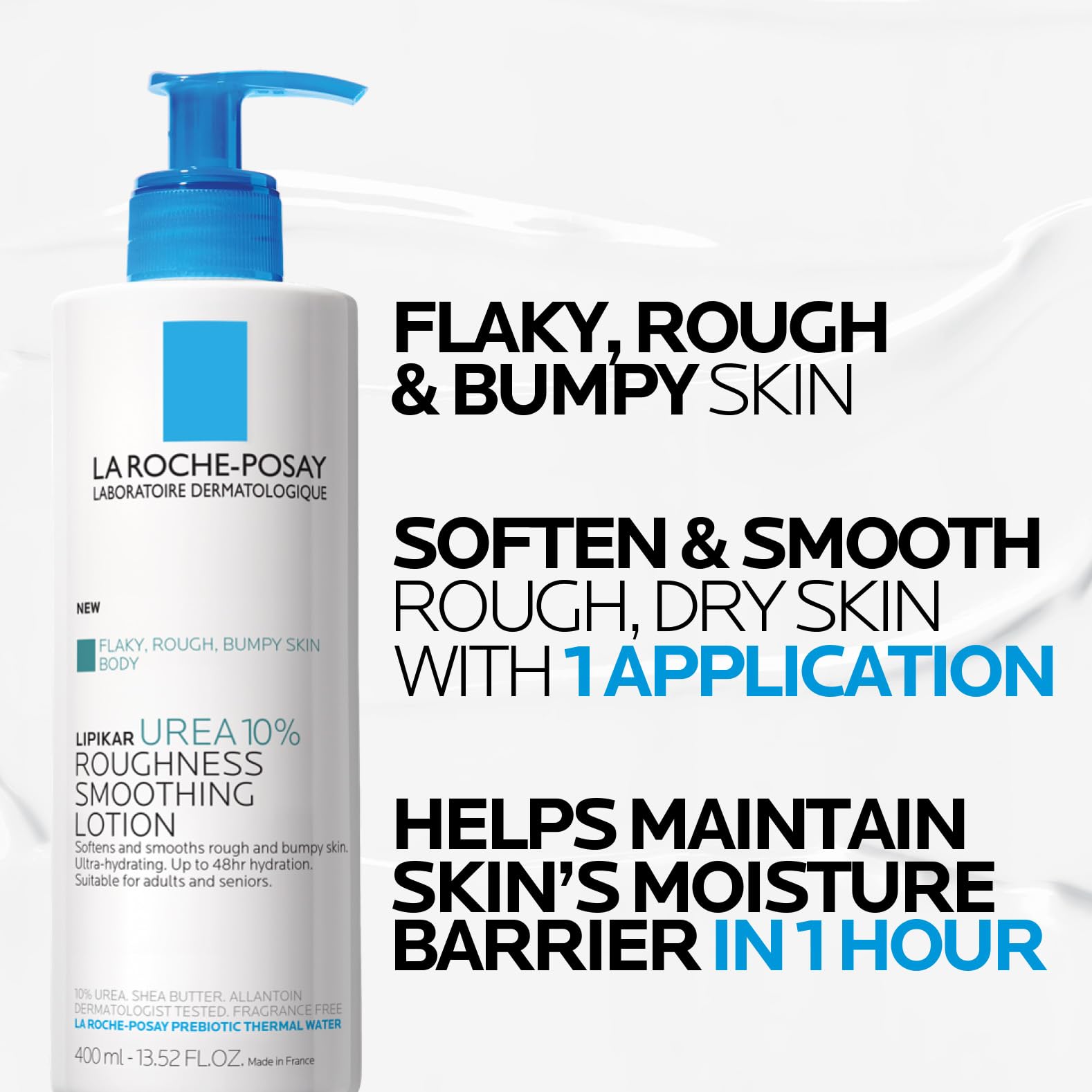 La Roche-Posay aplicando en brazo, suaviza y reduce asperezas al instante